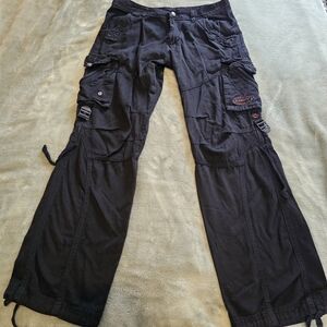 B.D. City Jeans Mens Black Cargo Tactical Pants Multipocket Drawstring Ankle HTF